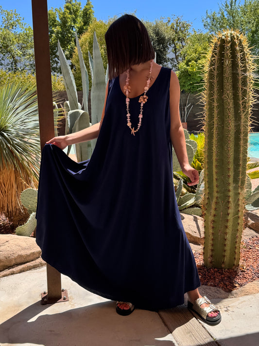 LYLOU - ROBE LONGUE MARINE VISCOSE JUSQU'A LA TAILLE 54