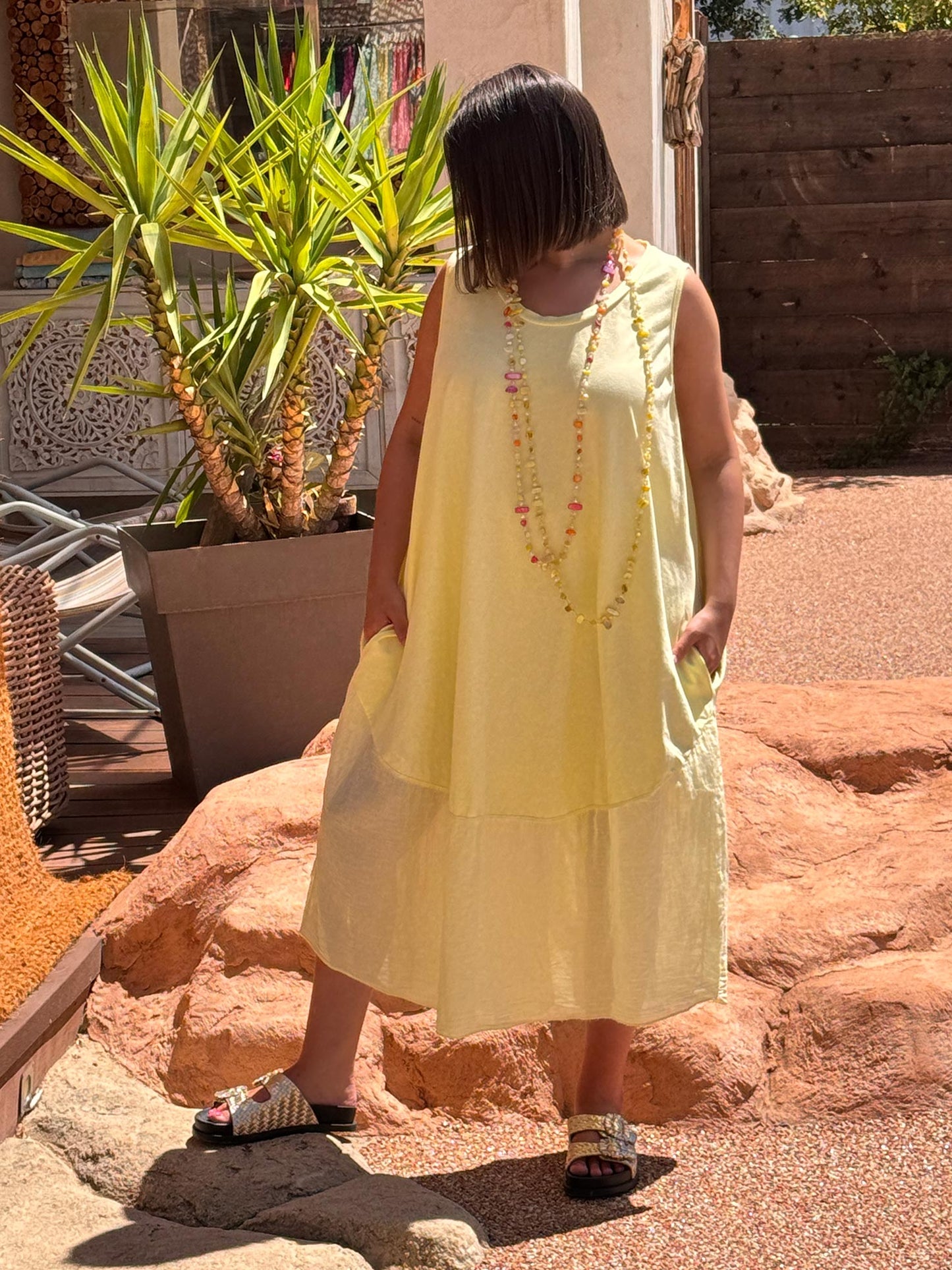 ANNELISE - ROBE OVERSIZE JAUNE BI-MATIERE JUSQU'A LA TAILLE 54