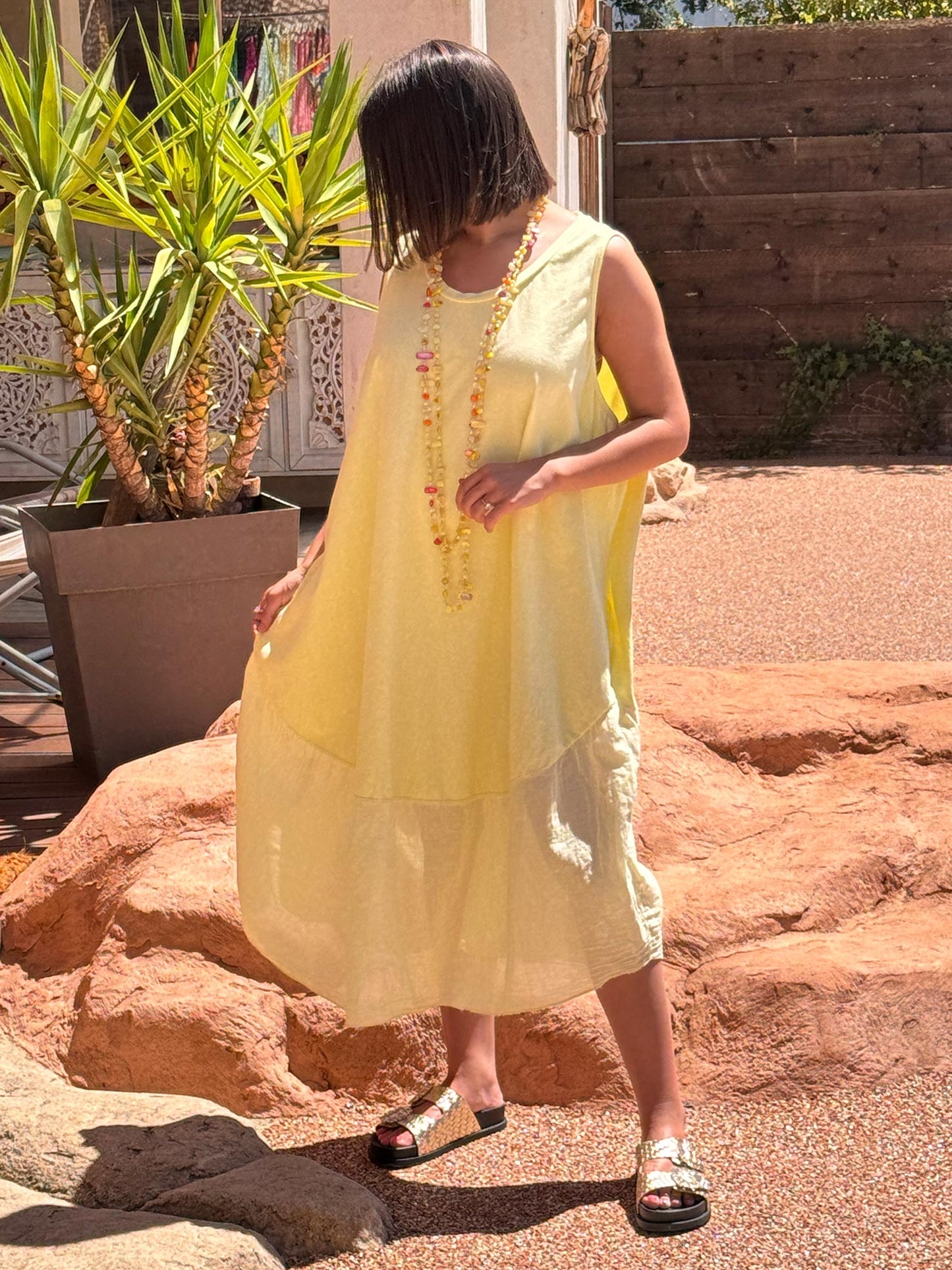 ANNELISE - ROBE OVERSIZE JAUNE BI-MATIERE JUSQU'A LA TAILLE 54