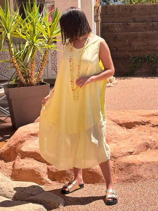 ANNELISE - ROBE OVERSIZE JAUNE BI-MATIERE JUSQU'A LA TAILLE 54