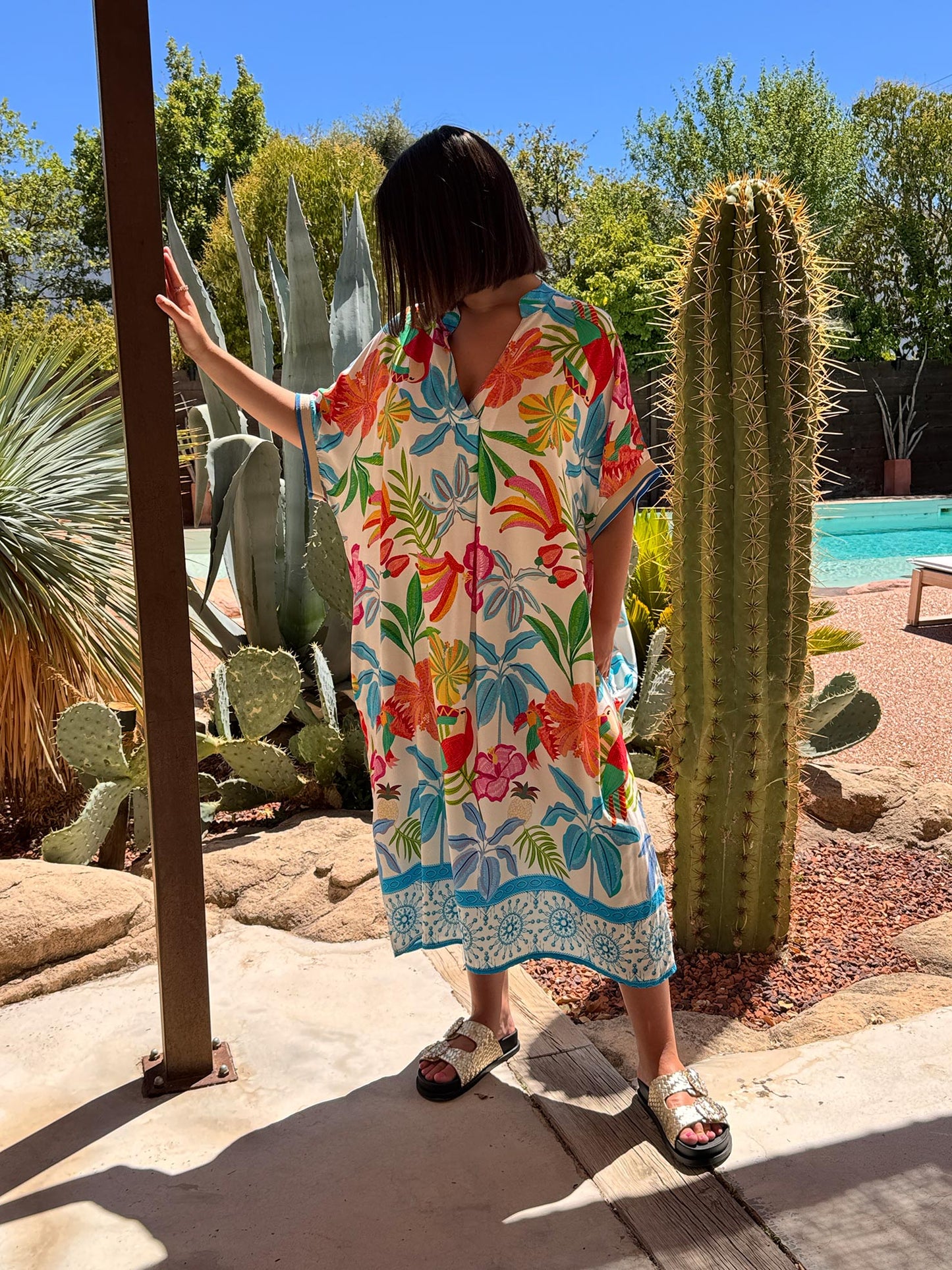 LALY - ROBE OVERSIZE MOTIF TURQUOISE MULTICOLORE JUSQU'A LA TAILLE 54