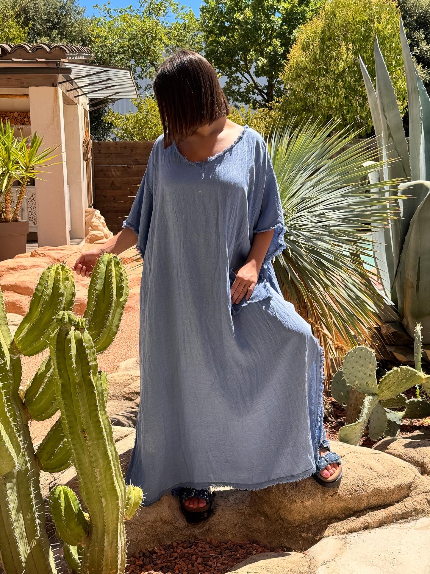 ABBY - ROBE OVERSIZE BLEU 1 POCHE JUSQU'A LA TAILLE 54