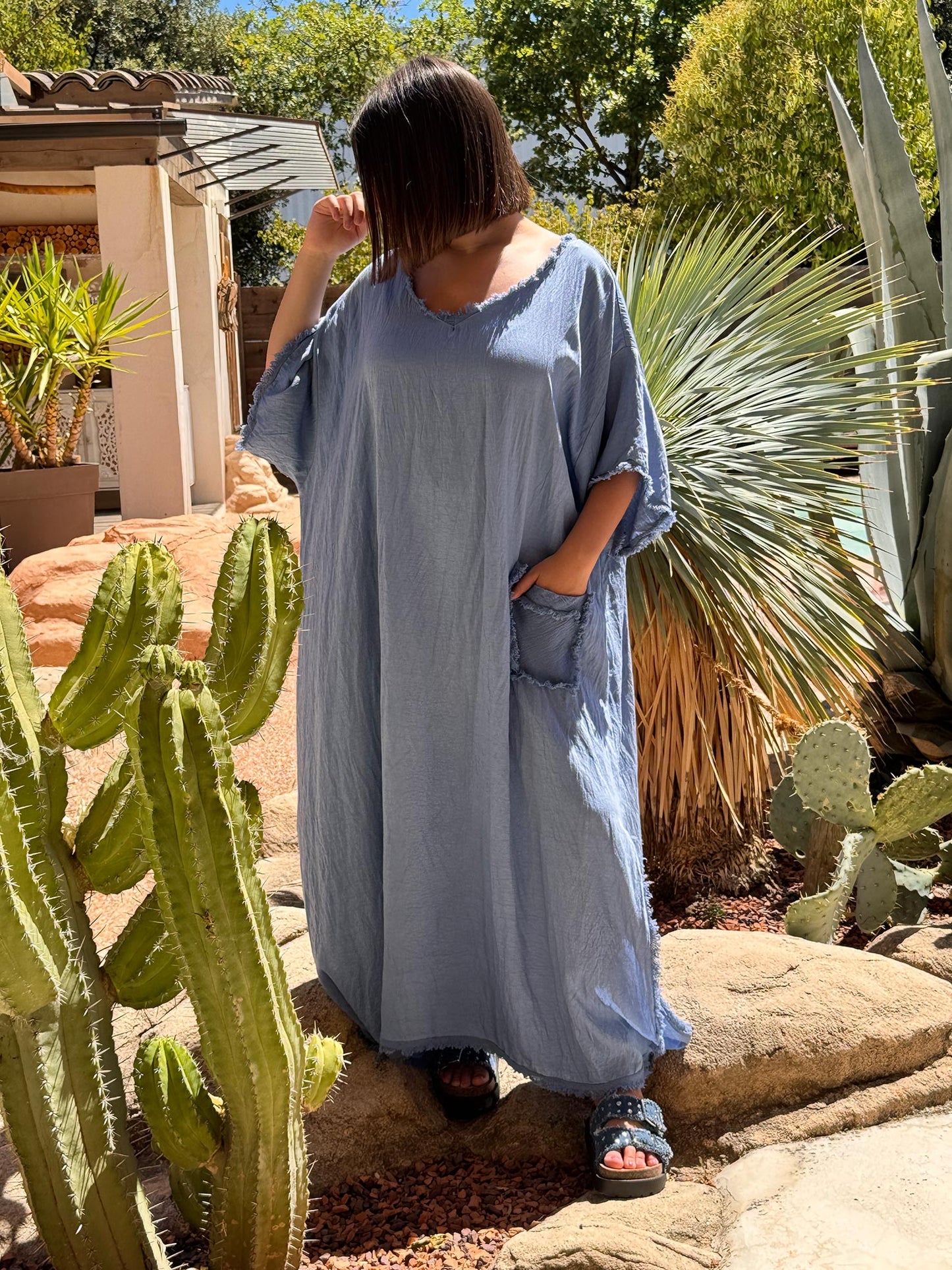 ABBY - ROBE OVERSIZE BLEU 1 POCHE JUSQU'A LA TAILLE 54