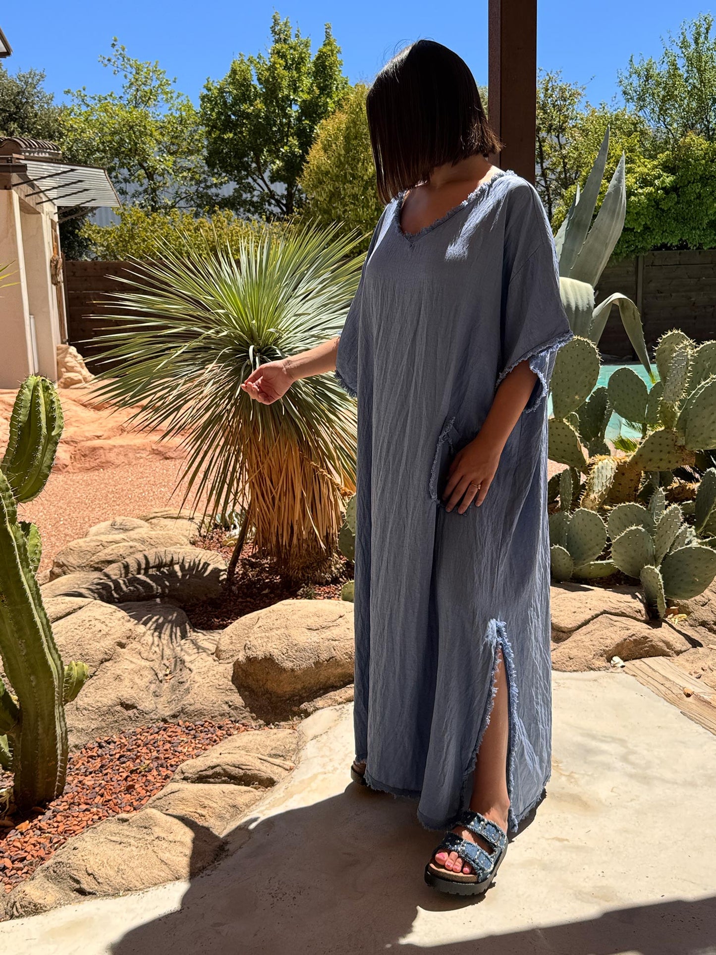 ABBY - ROBE OVERSIZE BLEU 1 POCHE JUSQU'A LA TAILLE 54