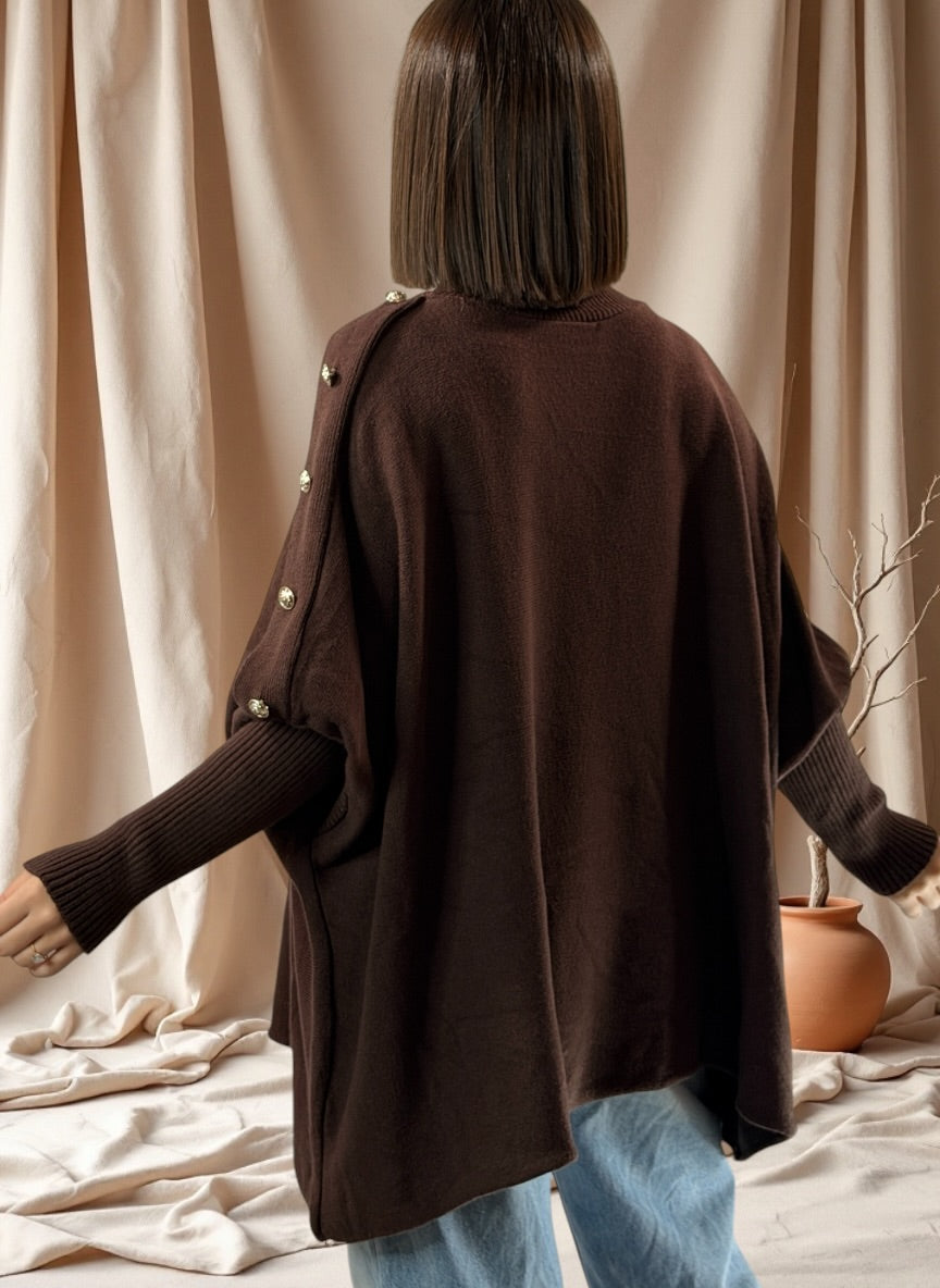 MASSIMO - PULL OVERSIZE MARRON JUSQU'A LA TAILLE 58