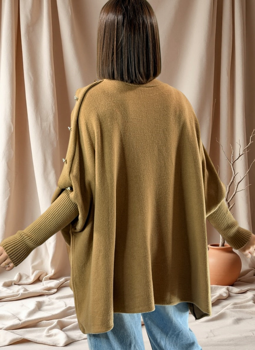 MASSIMO - PULL OVERSIZE CAMEL JUSQU'A LA TAILLE 58
