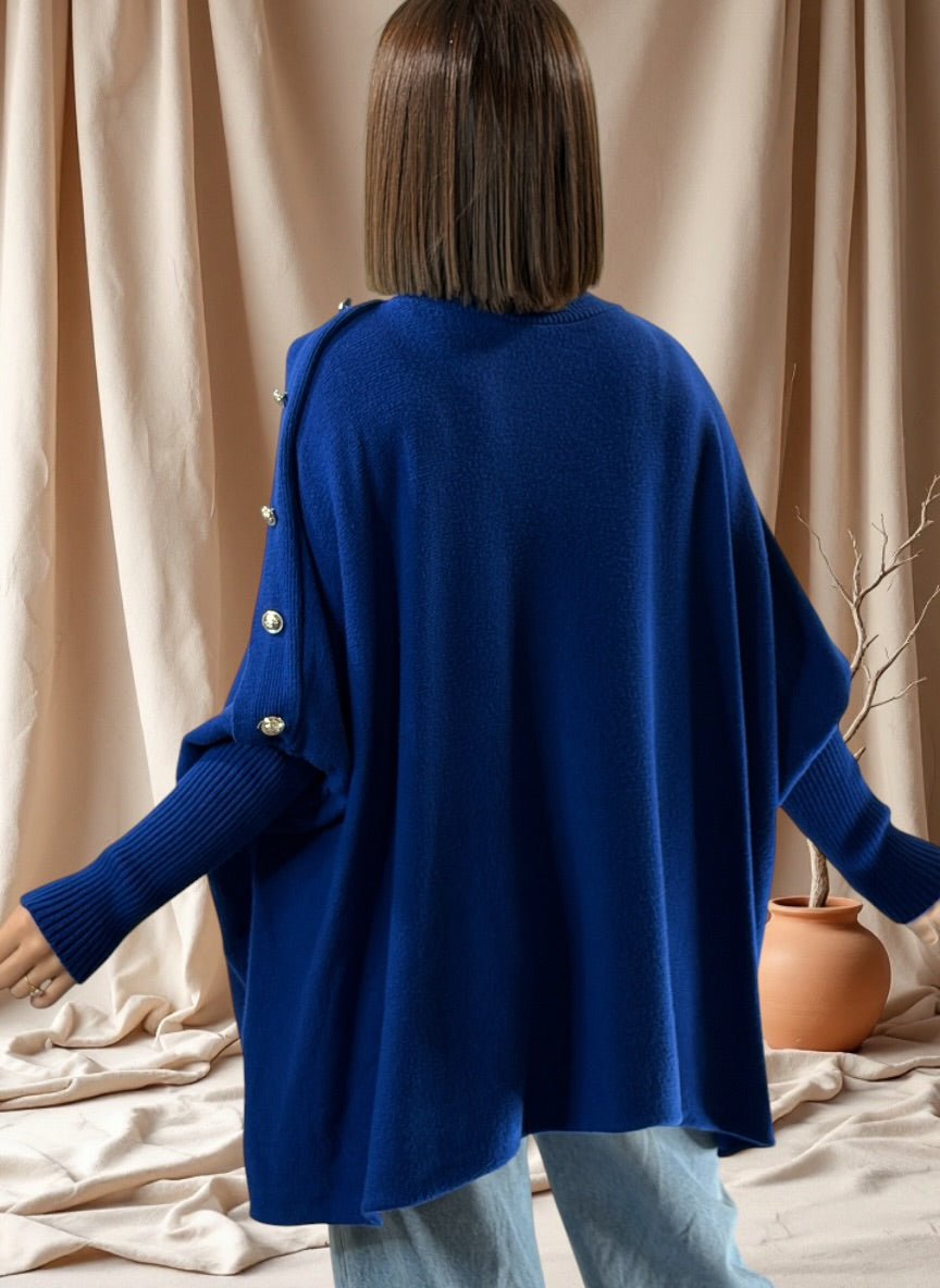 MASSIMO - PULL OVERSIZE BLEU IMPERIAL JUSQU'A LA TAILLE 58