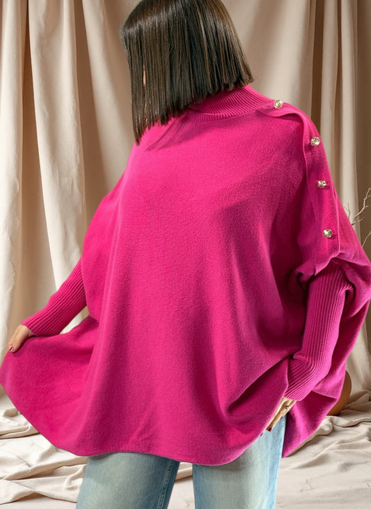 MASSIMO - PULL OVERSIZE FUCHSIA JUSQU'A LA TAILLE 58