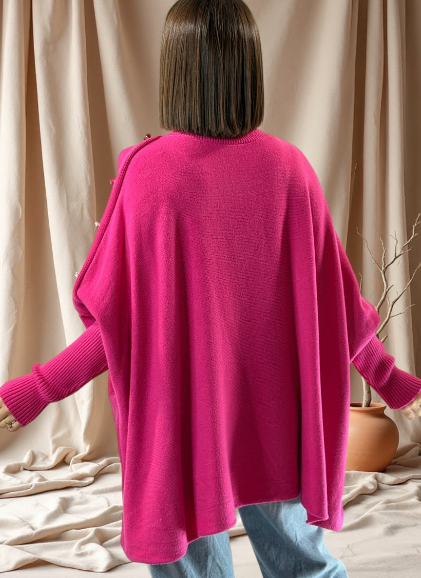 MASSIMO - PULL OVERSIZE FUCHSIA JUSQU'A LA TAILLE 58