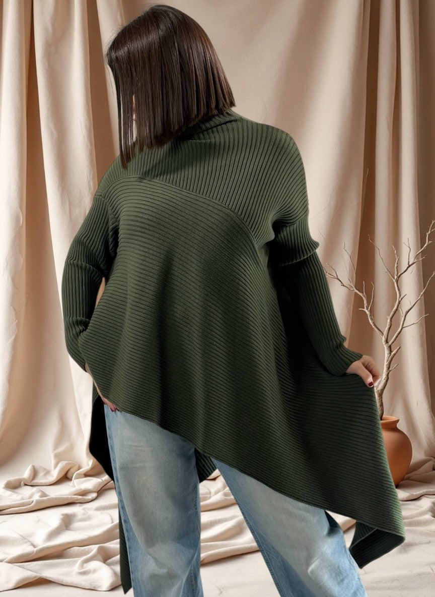 TYLER - PULL ASYMETRIQUE OVERSIZE KAKI JUSQU'A LA TAILLE 54