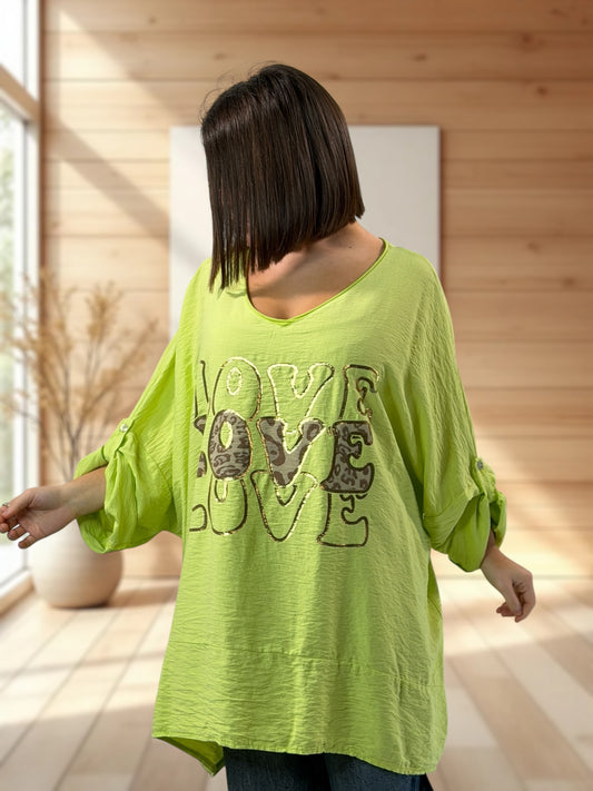 CANDICE - TUNIQUE OVERSIZE VERT ANIS JUSQU'A LA TAILLE 60