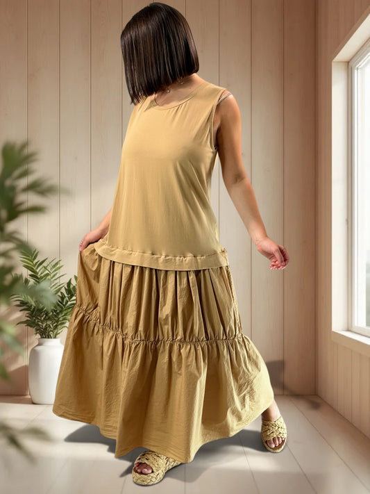 BARCELONE - ROBE LONGUE CAMEL JUSQU'A LA TAILLE 48