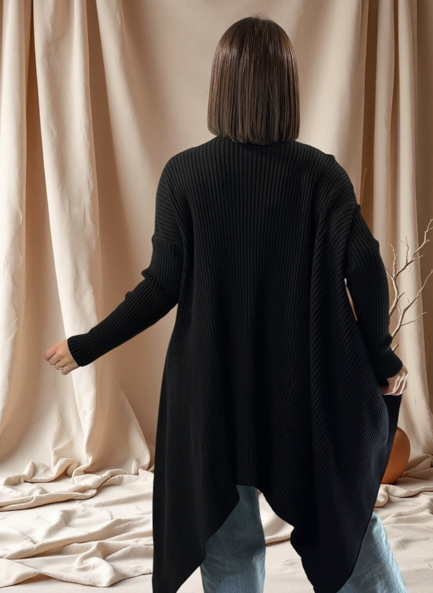 TYLER - PULL ASYMETRIQUE OVERSIZE NOIR JUSQU'A LA TAILLE 54