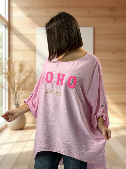 FLAVIE - TUNIQUE OVERSIZE ROSE JUSQU'A LA TAILLE 60