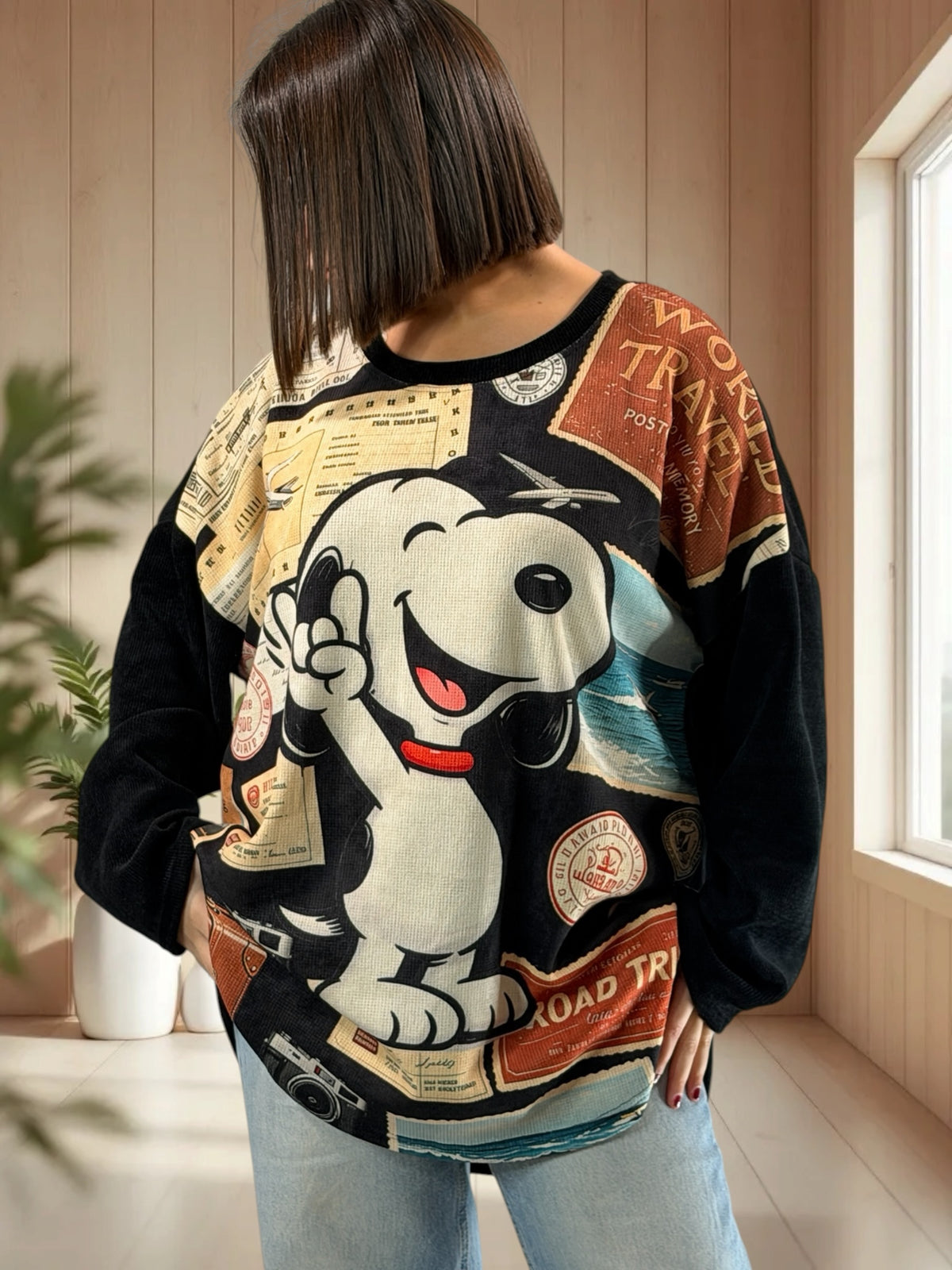 SNOOPY - TUNIQUE OVERSIZE NOIRE EN VELOURS JUSQU'A LA TAILLE 52