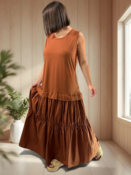 BARCELONE - ROBE LONGUE TERRACOTTA JUSQU'A LA TAILLE 48