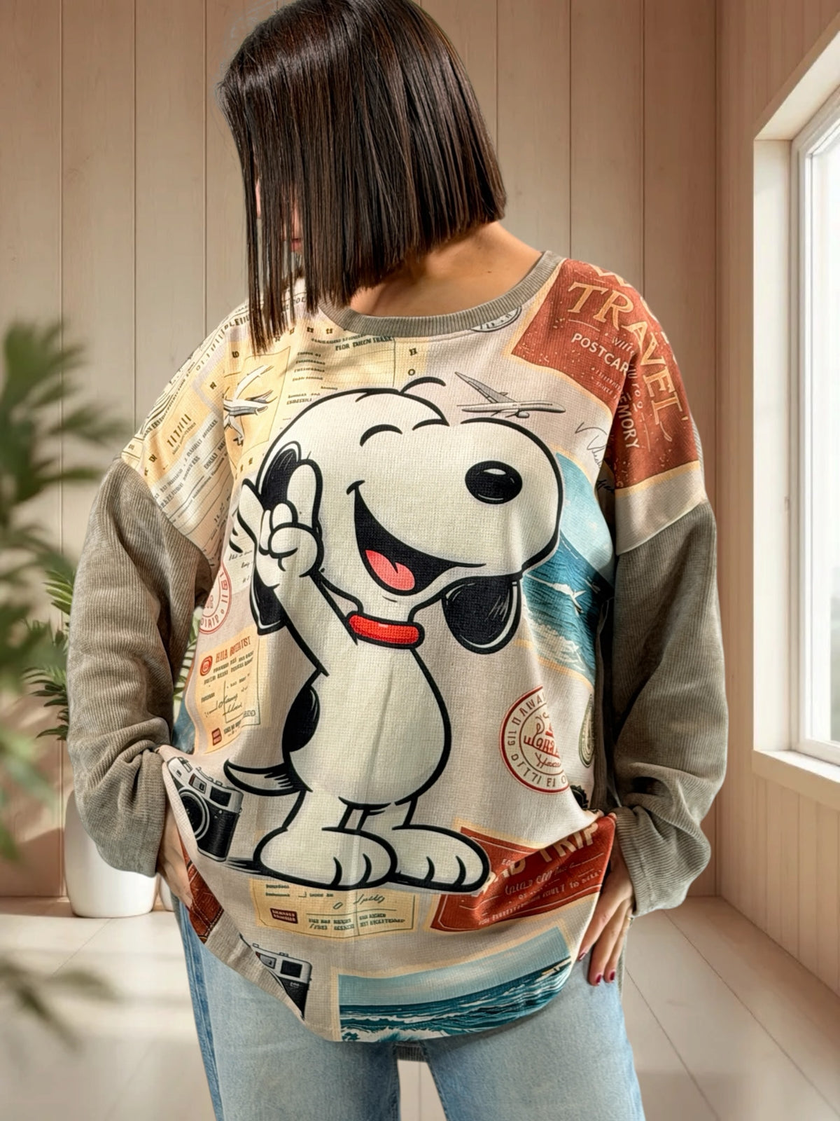 SNOOPY - TUNIQUE OVERSIZE BEIGE EN VELOURS JUSQU'A LA TAILLE 52