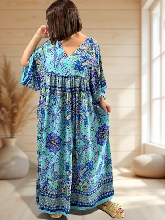 MATHILDA - ROBE LONGUE BOHEME SOIE JUSQU'A LA TAILLE 54