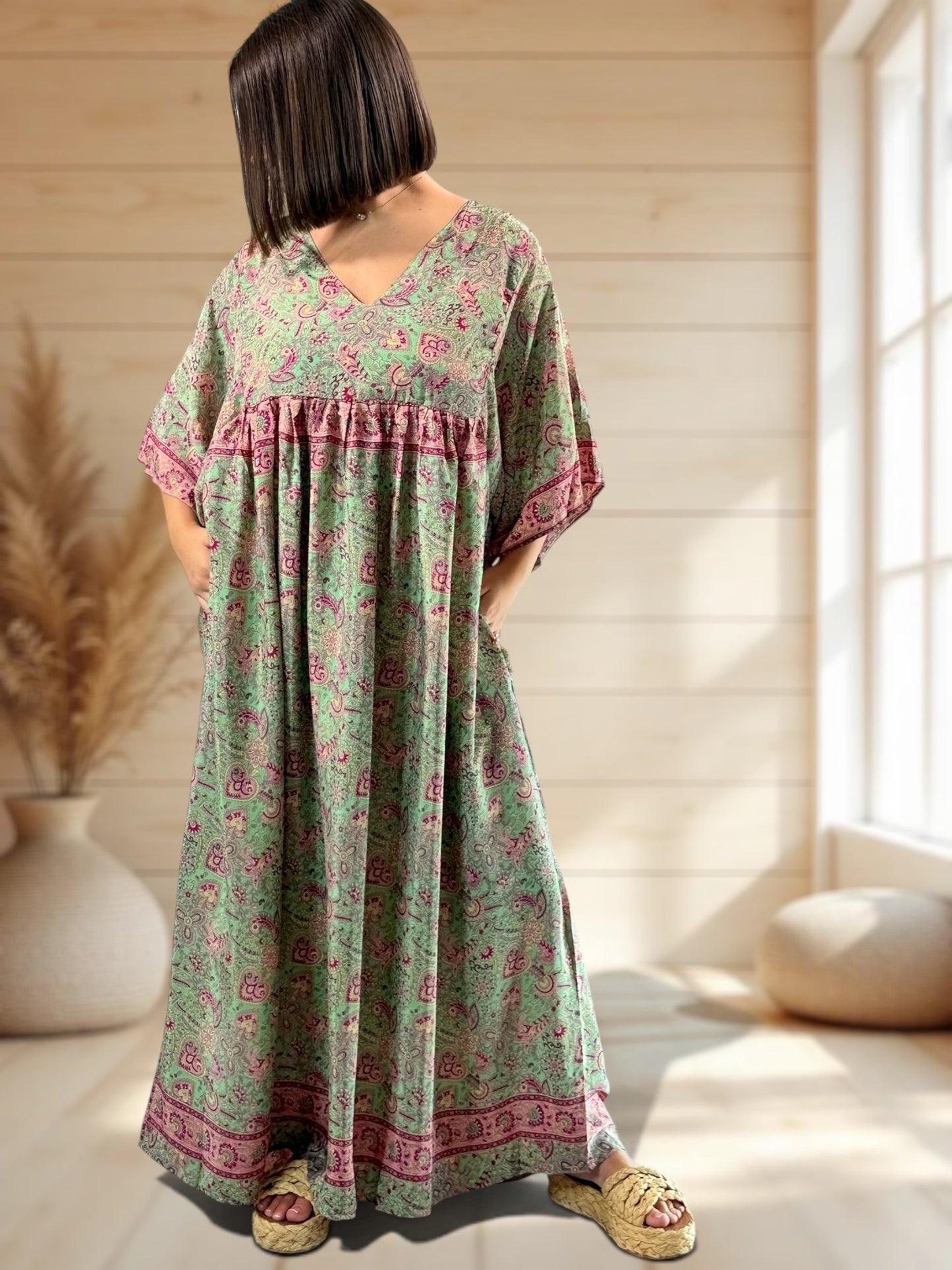 MATHILDA - ROBE LONGUE BOHEME SOIE JUSQU'A LA TAILLE 54