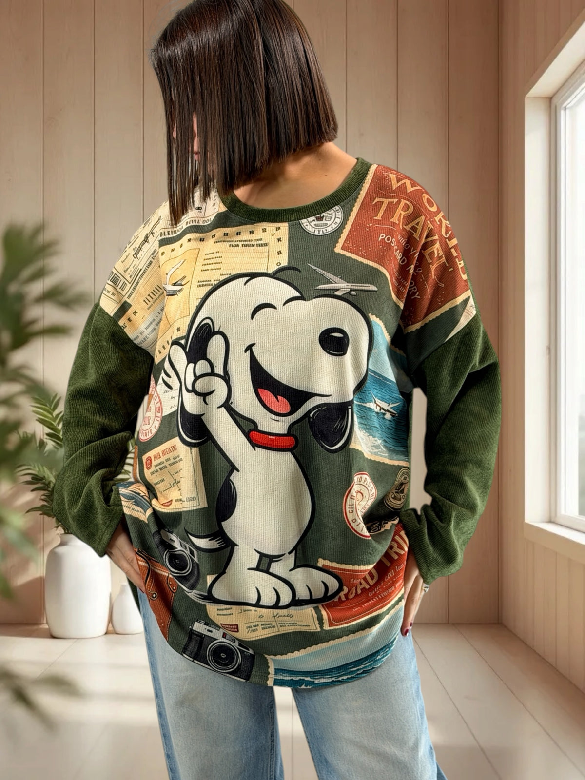 SNOOPY - TUNIQUE OVERSIZE KAKI EN VELOURS JUSQU'A LA TAILLE 52