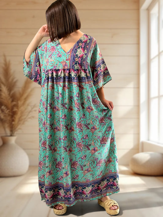 MATHILDA - ROBE LONGUE BOHEME SOIE JUSQU'A LA TAILLE 54