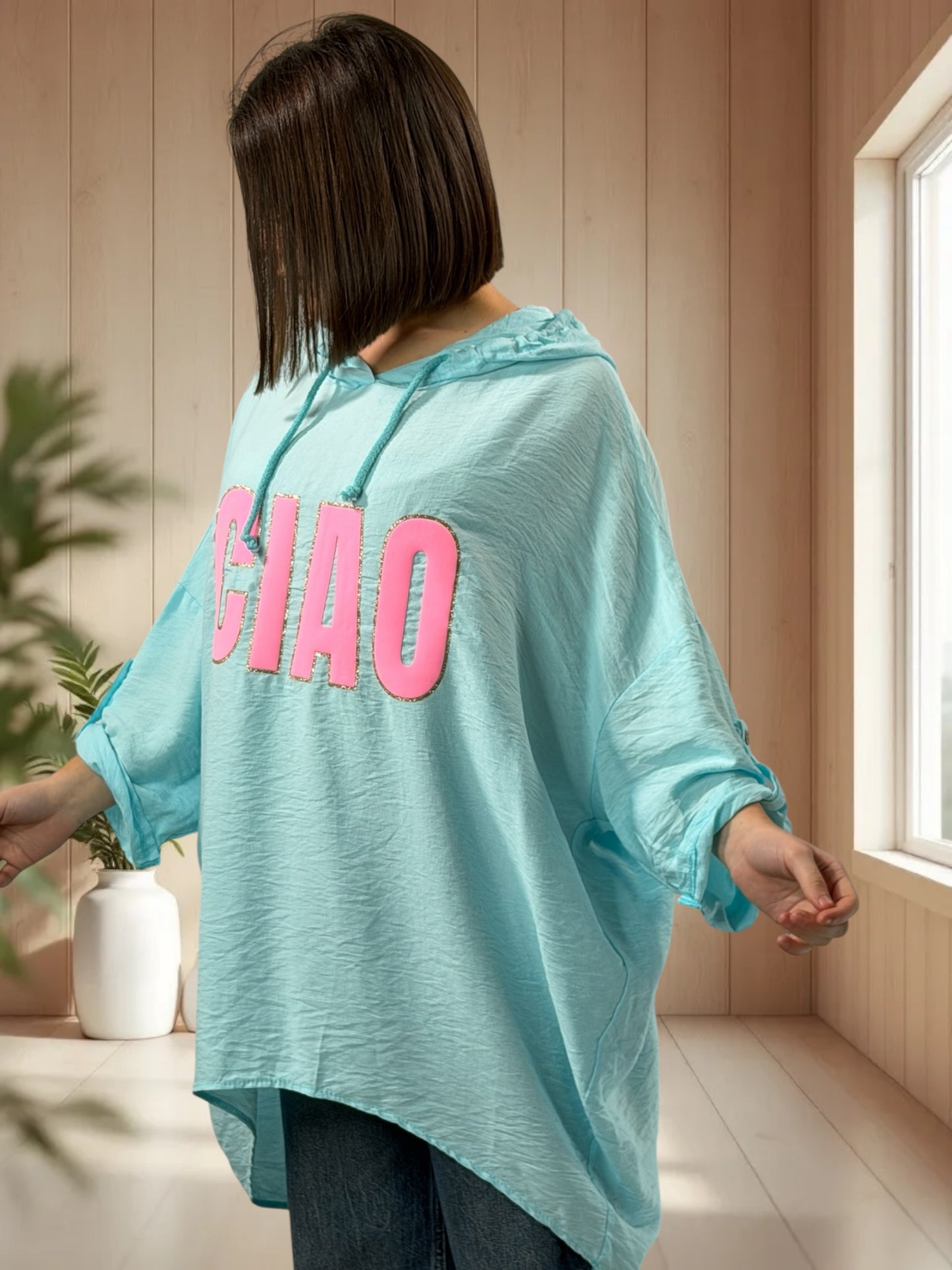 SALOME - TUNIQUE OVERSIZE LAGON A CAPUCHE JUSQU'A LA TAILLE 60