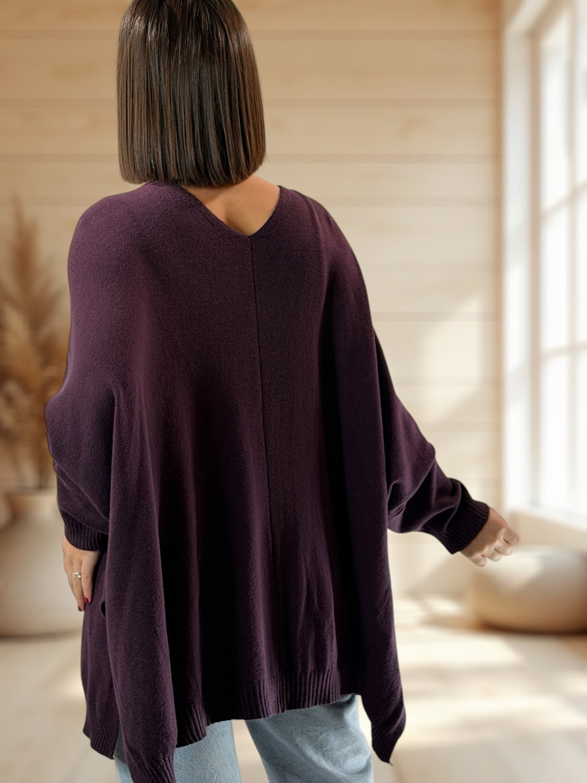 MATHILDE - GILET OVERSIZE RAISIN JUSQU'A LA TAILLE 56/58
