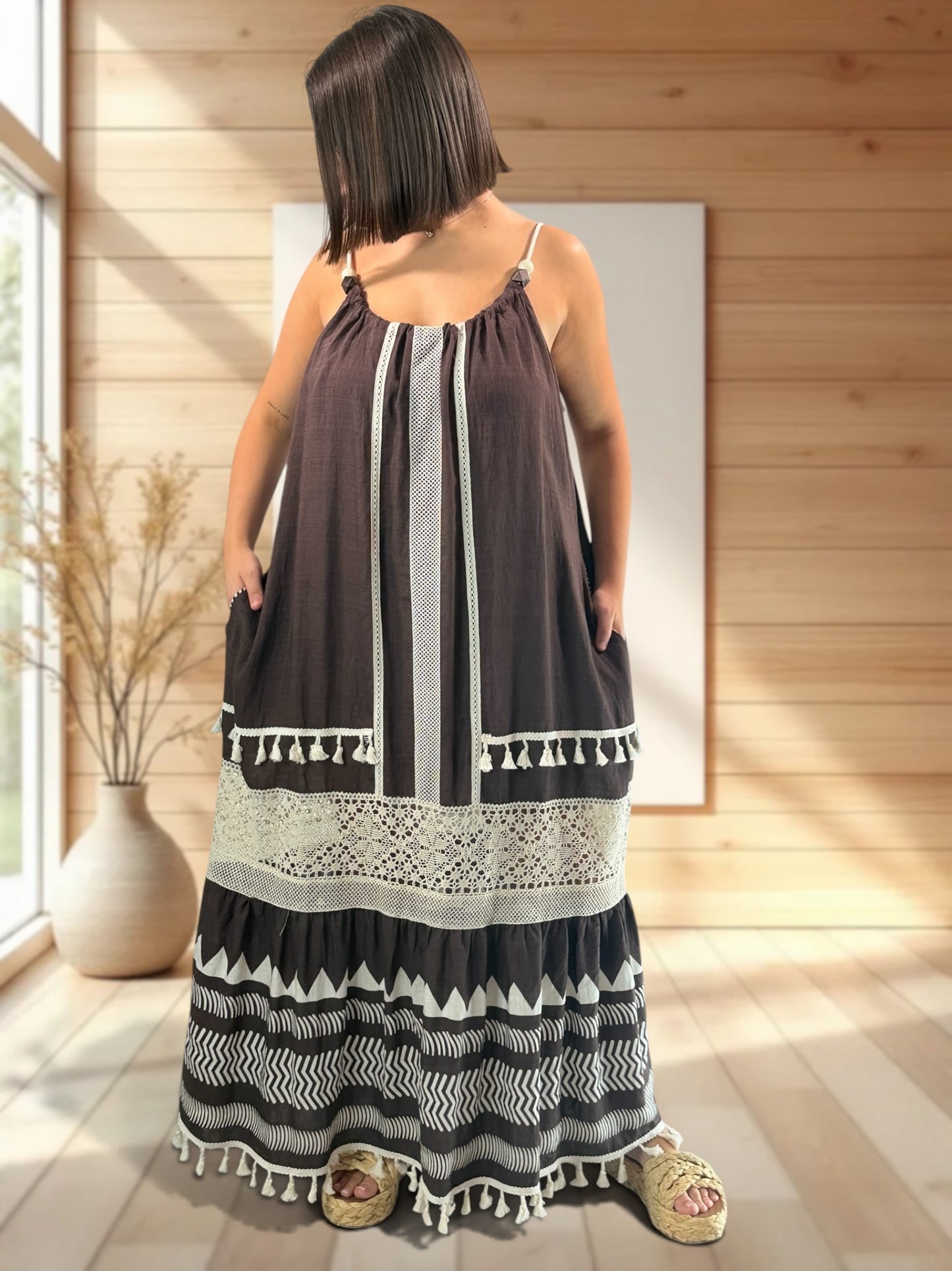 CATALINA - ROBE LONGUE BOHEME MARRON JUSQU'A LA TAILLE 54