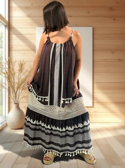 CATALINA - ROBE LONGUE BOHEME MARRON JUSQU'A LA TAILLE 54