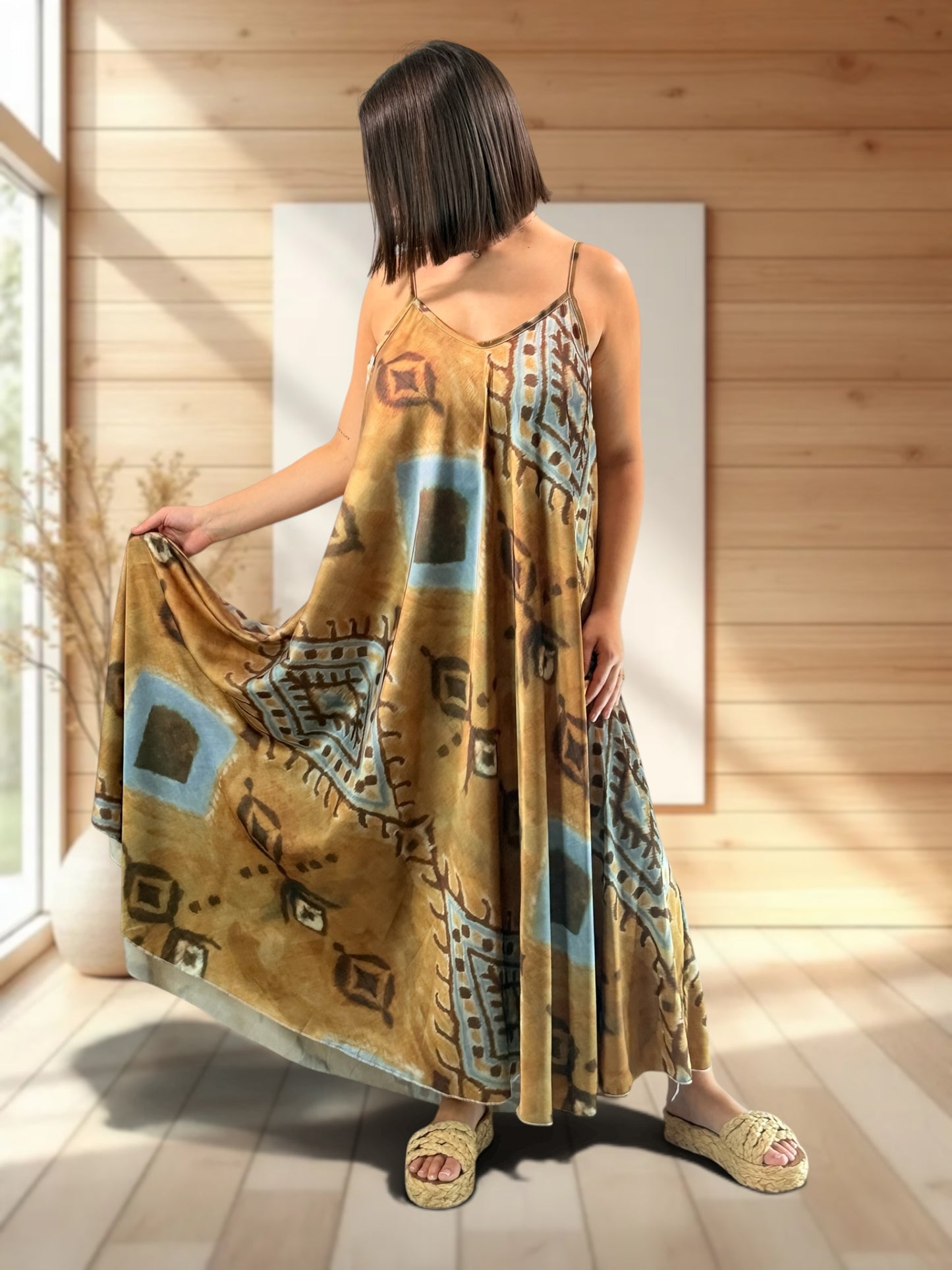 LOUISIANE - ROBE LONGUE A MOTIF JUSQU'A LA TAILLE 52