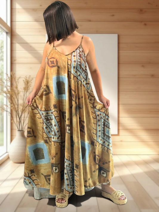 LOUISIANE - ROBE LONGUE A MOTIF JUSQU'A LA TAILLE 52