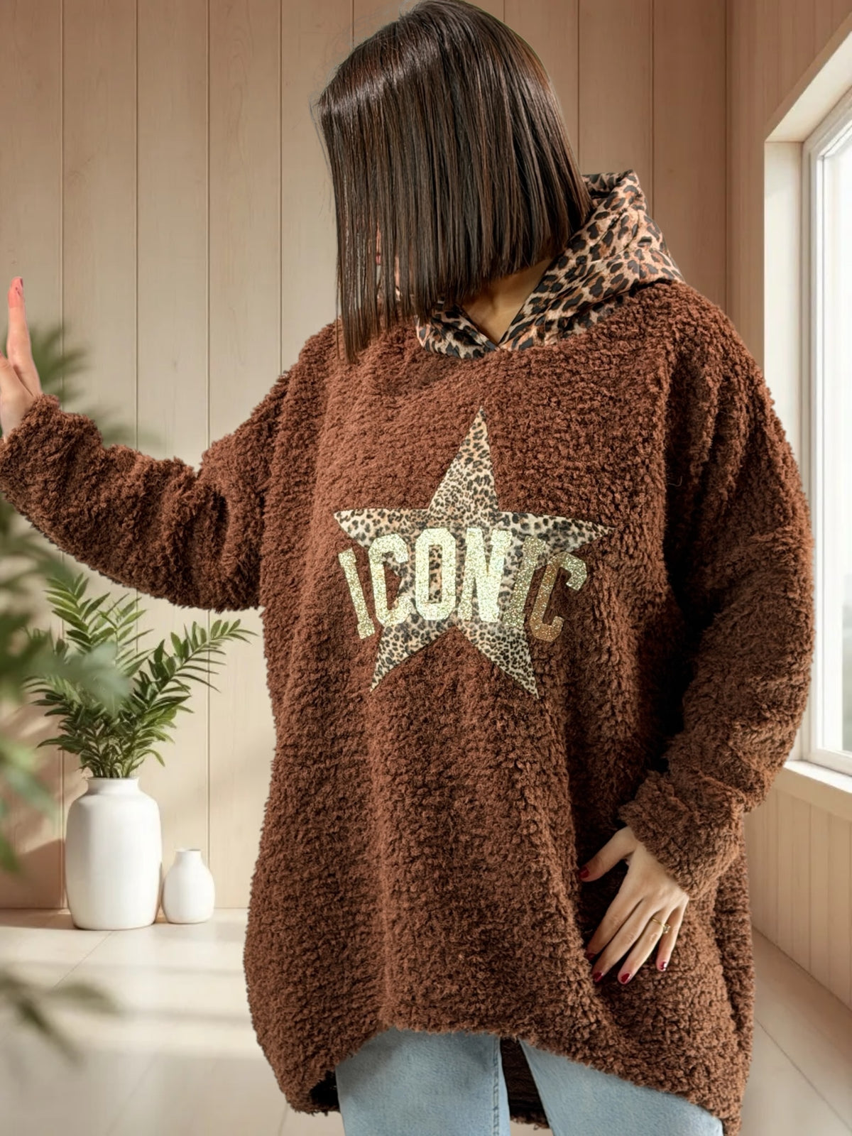 TEDDY - PULL OVERSIZE MOUMOUTE MARRON JUSQU'A LA TAILLE 54/56