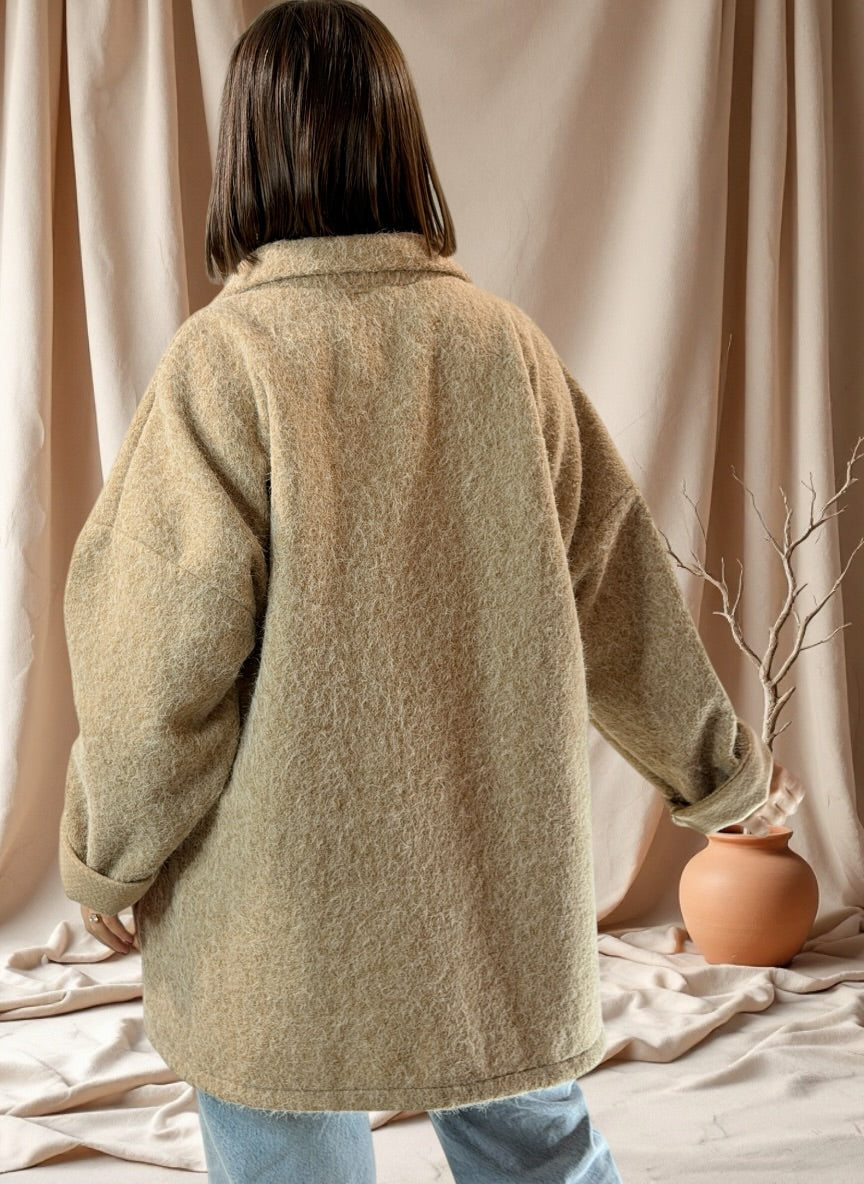 LARA - VESTE OVERSIZE BEIGE EFFET LAINE BOUILLIE JUSQU'A LA TAILLE 52