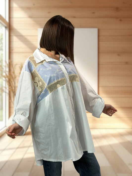 MARGOT - CHEMISE OVERSIZE BLANCHE AVEC GUIPURE JUSQU'A LA TAILLE 56