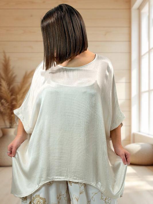 JOY - TUNIQUE OVERSIZE BLANC CASSE JUSQU'A LA TAILLE 56