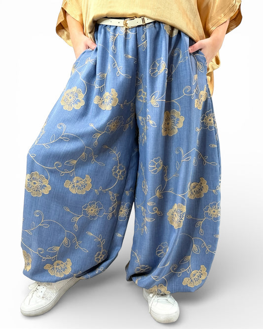 MARCEAU - PANTALON BLEU BRODE TAILLE 46/48 A 52