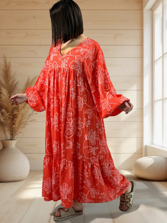 RITA - ROBE ORANGE BRODEE JUSQU'A LA TAILLE 54