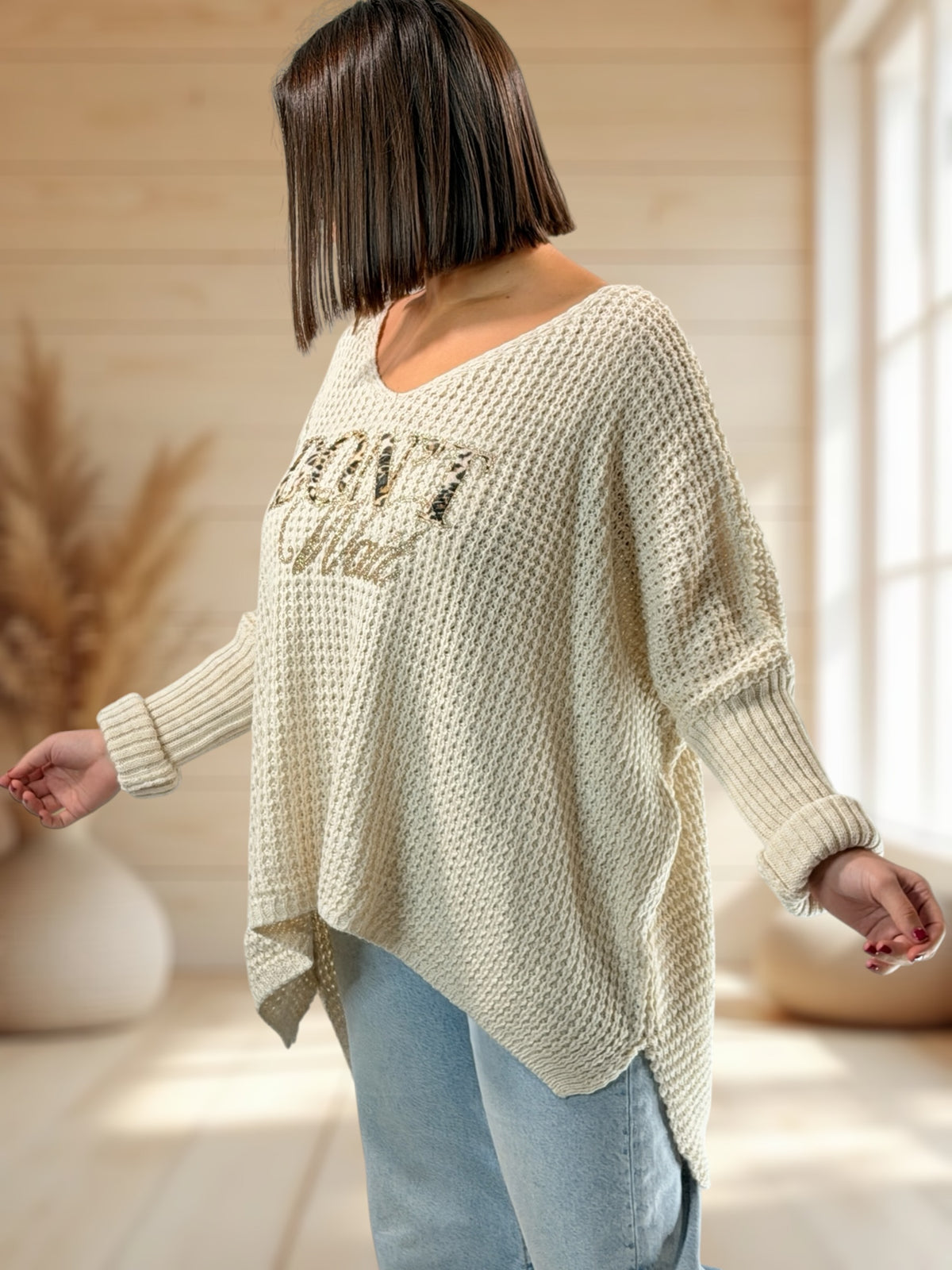 ALEX - PULL OVERSIZE BEIGE JUSQU'A LA TAILLE 54
