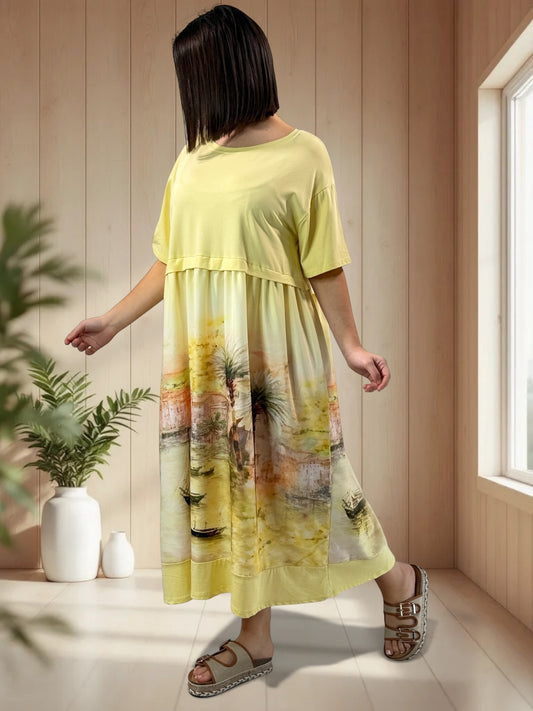 MONACO - ROBE JAUNE A MOTIF JUSQU'A LA TAILLE 48/50