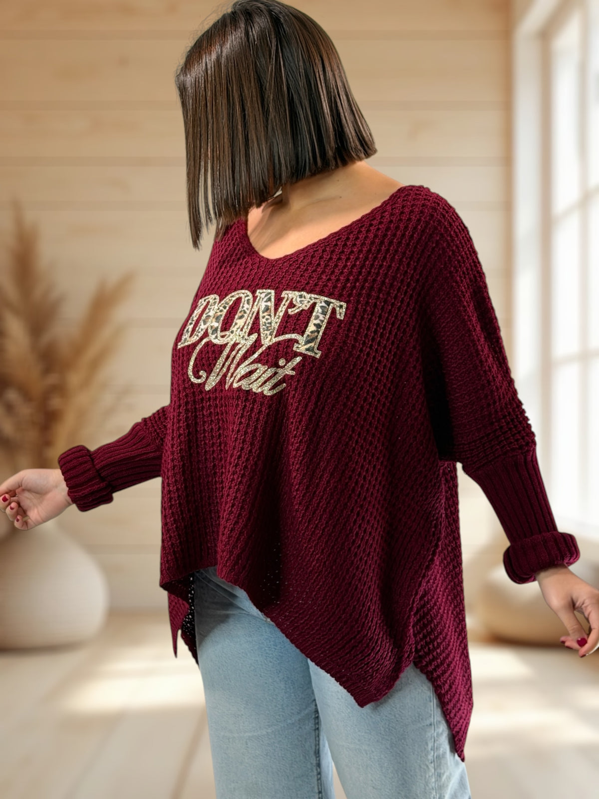ALEX - PULL OVERSIZE BORDEAUX JUSQU'A LA TAILLE 54