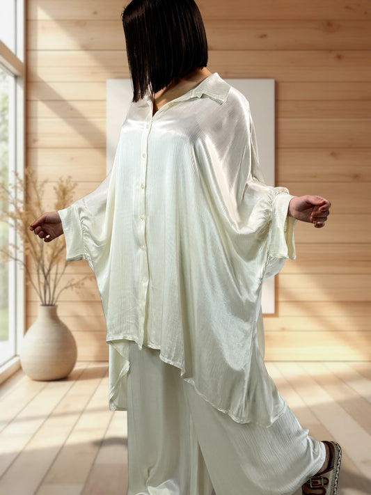 MILAN - ENSEMBLE TUNIQUE ET PANTALON BLANC CASSE JUSQU'A LA TAILLE 52/54