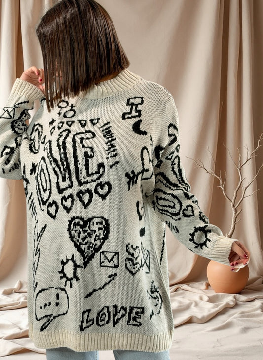 ADAM - PULL OVERSIZE A MOTIF JUSQU'A LA TAILLE 52