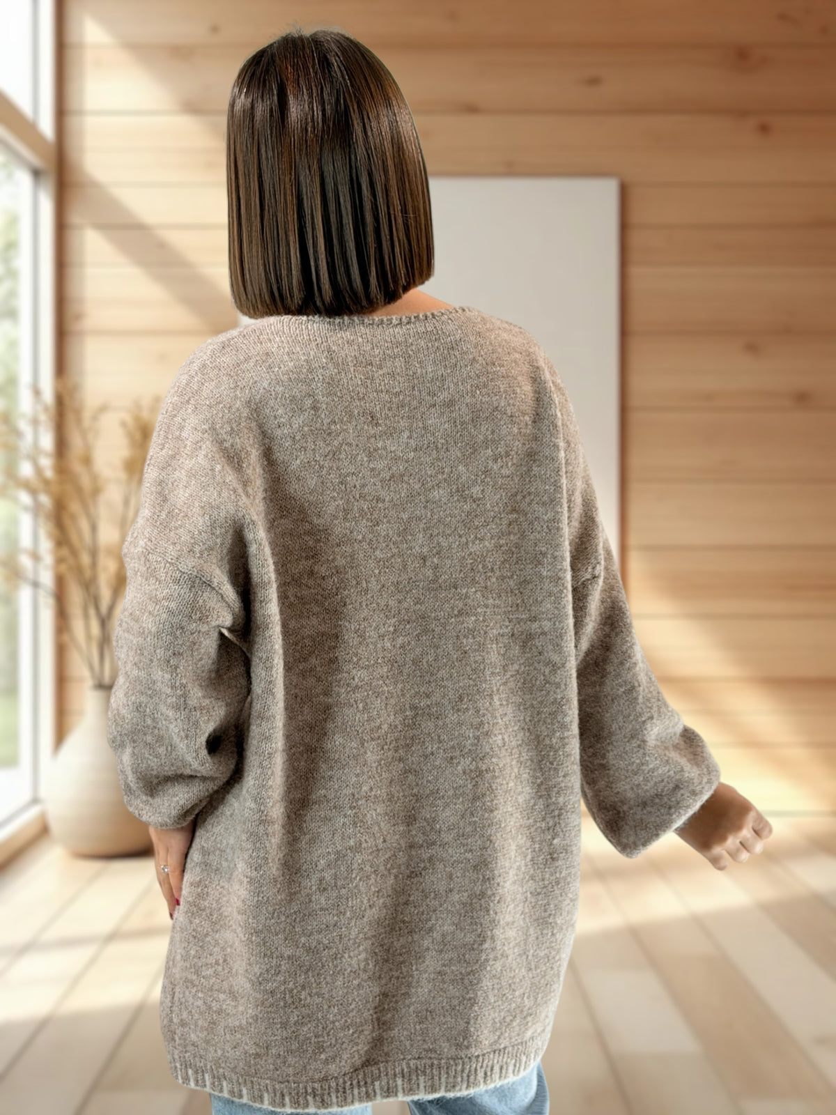 ROSALIA - PULL OVERSIZE TAUPE MOTIF ETOILE JUSQU'A LA TAILLE 54