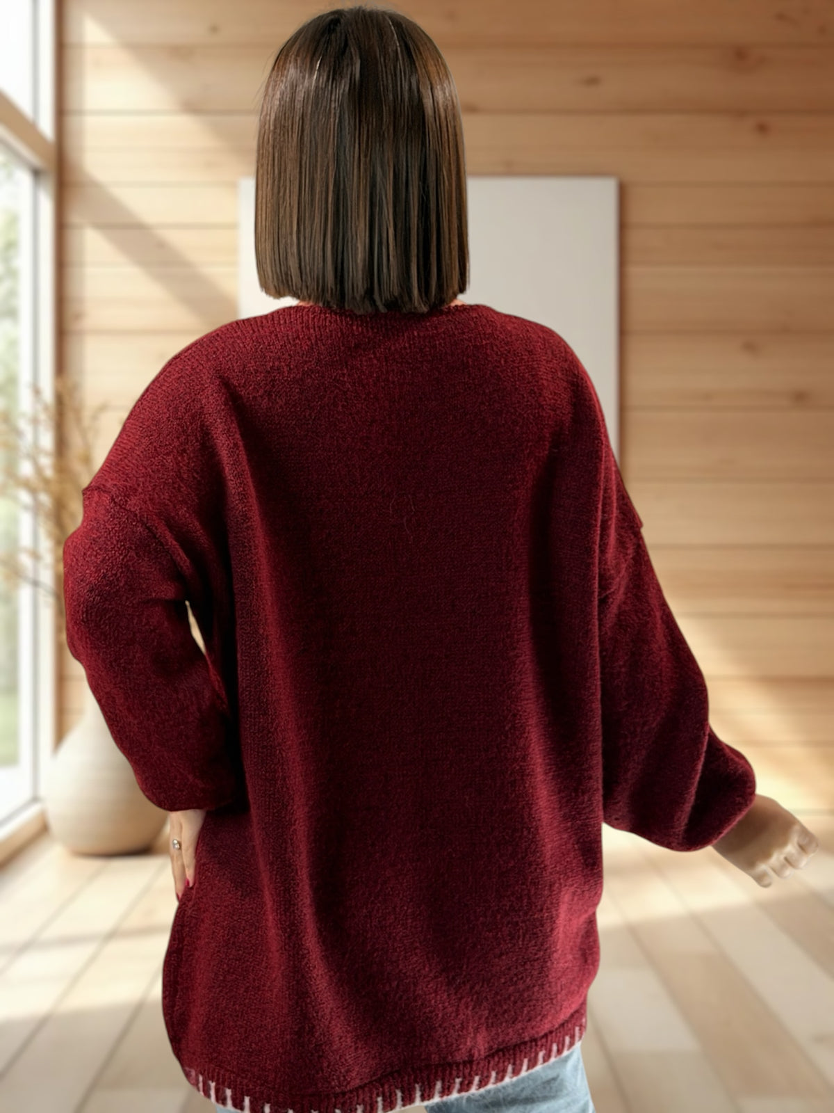ROSALIA - PULL OVERSIZE BORDEAUX MOTIF ETOILE JUSQU'A LA TAILLE 54