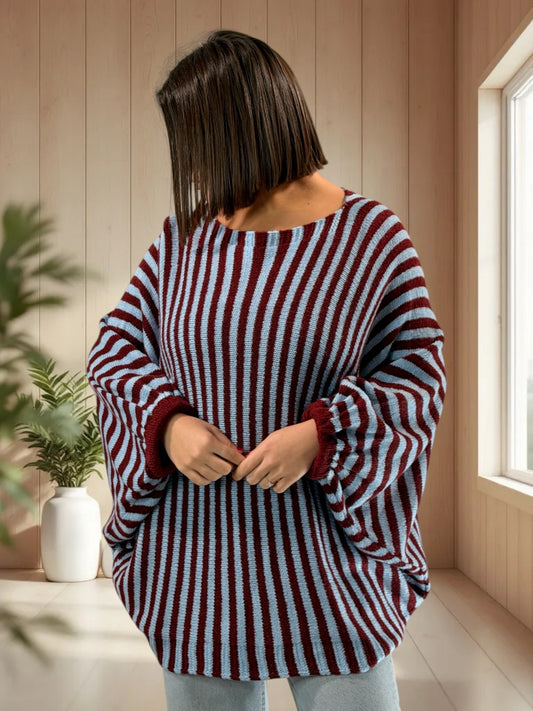 MONICA - PULL OVERSIZE A RAYURE JUSQU'A LA TAILLE 54