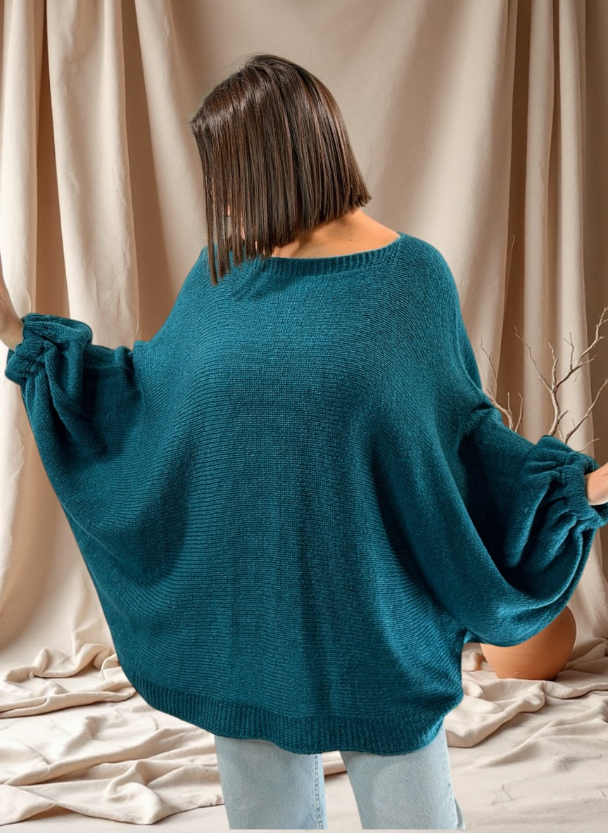 MONICA - PULL OVERSIZE BLEU JUSQU'A LA TAILLE 54