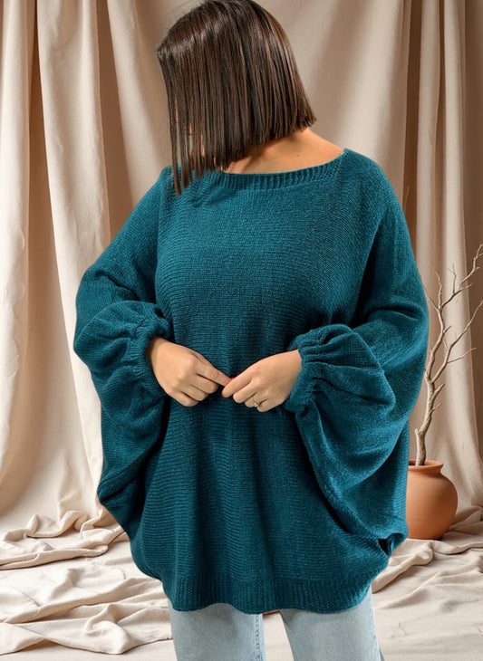 MONICA - PULL OVERSIZE BLEU JUSQU'A LA TAILLE 54