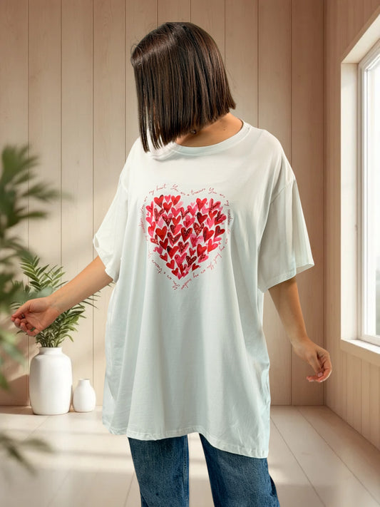 ERIKO - T-SHIRT OVERSIZE BLANC MOTIF COEUR TAILLE 46/48 A 56