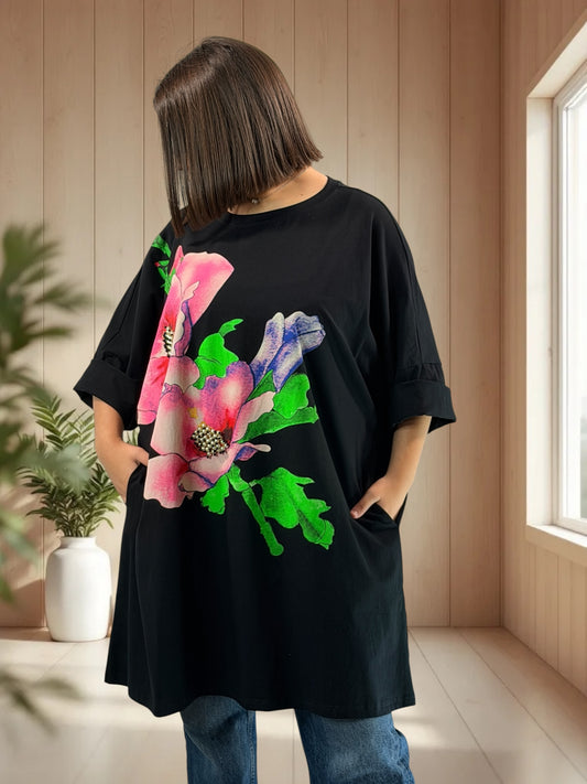 PIETRO - LONG T-SHIRT OVERSIZE A MOTIF JUSQU'A LA TAILLE 46/48 A 56