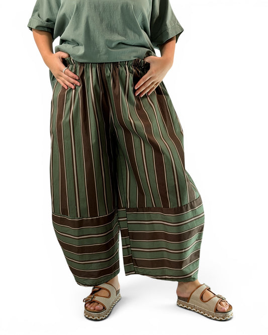 LEON - PANTALON A RAYURE KAKI JUSQU'A LA TAILLE 52